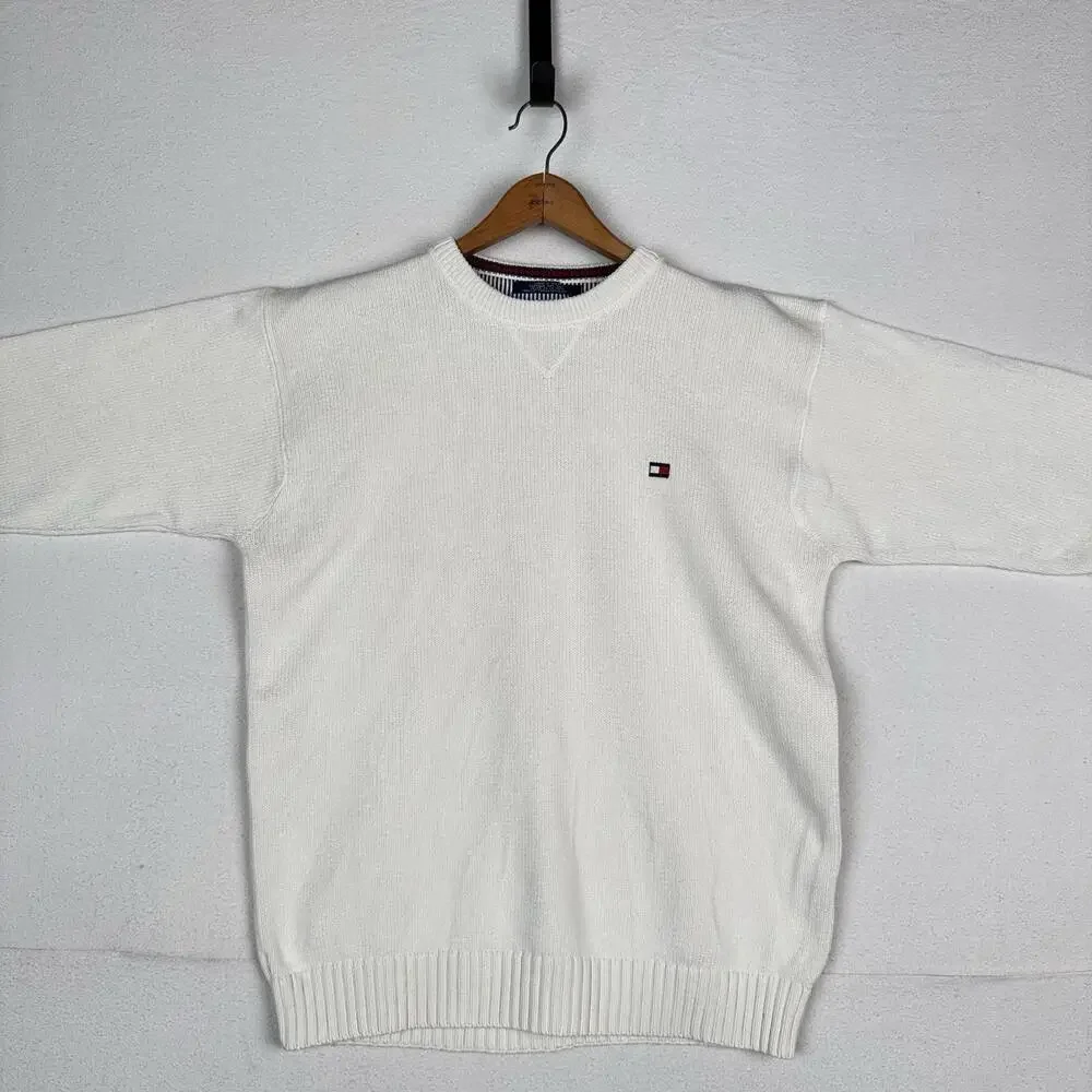 Vintage Tommy Hilfiger Men's Knit Cotton Crewneck Sweater Large White - Picture 2 of 9